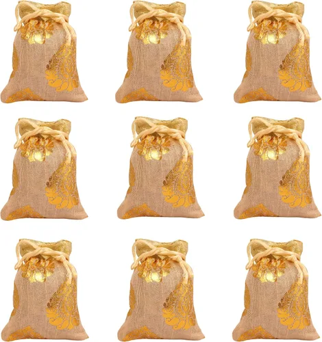 Miniatura 25 de Touchstone Preciosas bolsas de regalo reutilizables, respetuosas con el medio ambiente, brocado de cachemira con cordón grande para cumpleaños