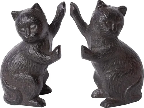 GDYOOSHOW Tope de puerta de hierro fundido resistente para gatos, 2 piezas, estatua decorativa de suelo negro, tapón rústico para libros,