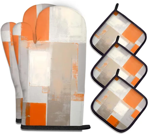 Miniatura 29 de MCALK Juego de 5 piezas de manoplas de horno geométricas grises y agarraderas, guantes de horno grises y almohadillas térmicas para cocinar