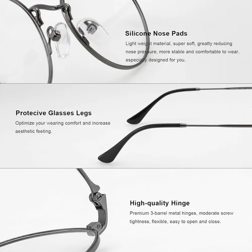 Miniatura 5 de Lentes de lectura redondos de metal pequeños para mujeres y hombres, clásicos, vintage, retro, bloqueo de luz azul, lectores de computadora Gris