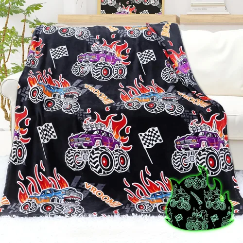 Manta de juguete que brilla en la oscuridad para niños pequeños, camión de construcción, excavadora, tractor, juguetes, regalos para niños, manta de