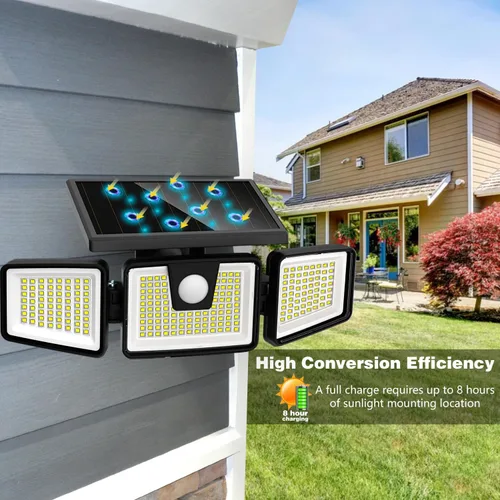 Miniatura 5 de AmeriTop - Luces solares para exteriores, 2 paquetes, 233 LED de alta luminosidad, luces solares sin cable con sensor de movimiento; 3 cabezas