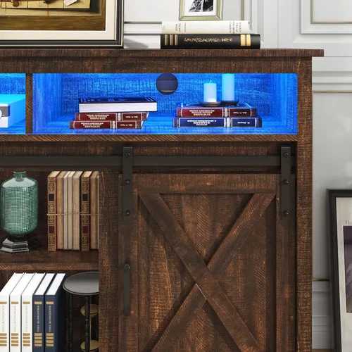 Miniatura 5 de Soporte de TV LED Estilo Casa de Campo para TVs de 65 pulgadas, Centro de Entretenimiento Rústico Soportes de Gabinete de TV con Tomas de Corriente