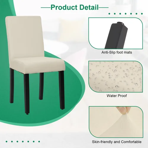 Miniatura 7 de PayLessHere Juego de 4 sillas de comedor de diseño elegante y moderno, tapizadas de tela, color beige