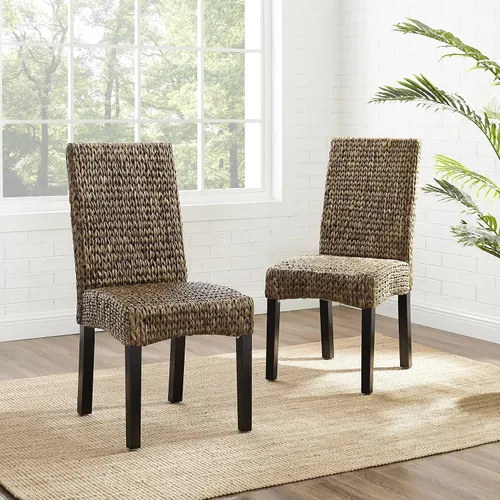 Miniatura 7 de Crosley Furniture Edgewater - Juego de 2 sillas de comedor de ratán de fibra natural tejidas a mano, color hierba marina