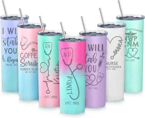 Miniatura 13 de Regalos de enfermera para mujeres, vaso de vino personalizado de 20 onzas con nombre, título de trabajo y fecha, regalos de enfermera, enfermeras