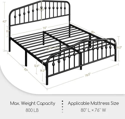 Miniatura 2 de Yaheetech Base de cama King con plataforma y cabecero victoriano, capacidad de 800 libras, espacio debajo de la cama de 12.6 pulgadas, no necesita