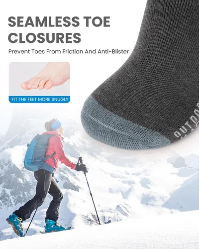 Miniatura 5 de 2 paquetes de calcetines de esquí de lana de merino, sobre la pantorrilla (OTC) antideslizantes para hombres y mujeres
