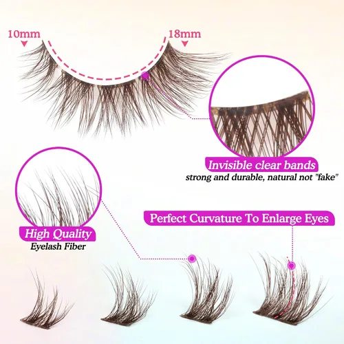Miniatura 4 de 7 pares de pestañas postizas individuales esponjosas de visón - Extensiones de pestañas postizas de aspecto natural marrón