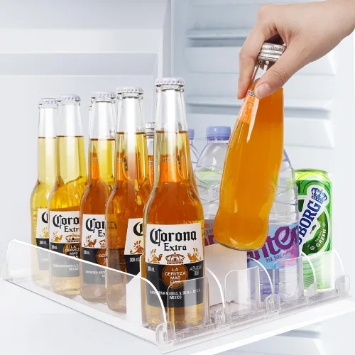 Miniatura 7 de Organizador de latas de soda apilable para refrigerador, dispensador automático de bebidas con empujador, capacidad para 25 a 30 latas, organizador