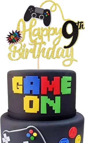 Miniatura 18 de 1 PCS Decoración para Pastel de Videojuegos Feliz Cumpleaños 14 con Purpurina, Palillo Decorativo de Pastel de Videojuegos Game On Controladores