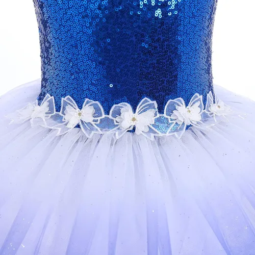 Miniatura 3 de AFAVOM Vestido de ballet de lentejuelas para niñas pequeñas, tutú con falda de tutú de flores con purpurina, leotardo de bailarina, ropa de baile