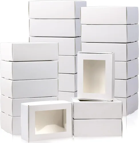 Miniatura 9 de BadenBach Paquete de 50 mini cajas rectangulares de papel kraft con ventanas transparentes, 3.33 x 2.35 x 1.18 pulgadas, pequeñas cajas de embalaje
