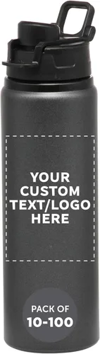 DISCOUNT PROMOS Botellas de agua de aluminio personalizadas con tapas a presión de 25 onzas. Juego de 10/50/100 unidades personalizadas a granel
