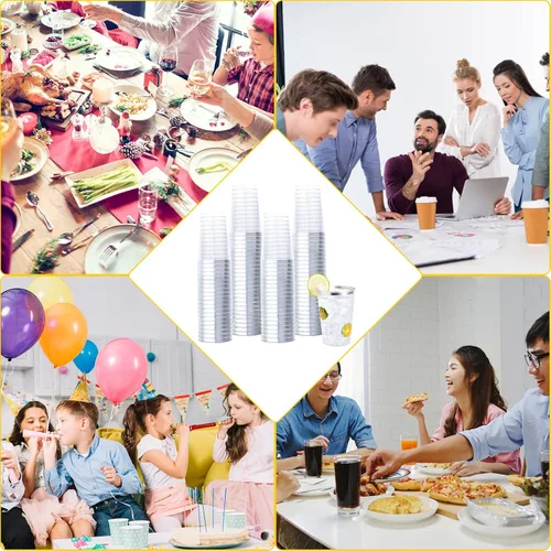 Miniatura 7 de Vplus Paquete de 150 vasos de plástico transparente reutilizables con borde plateado de 12 onzas, vasos desechables de plástico resistentes