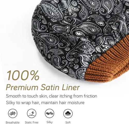 Miniatura 25 de FURTALK Gorro de invierno para mujer, con forro de satén, tejido trenzado, grueso, holgado, gorro cálido