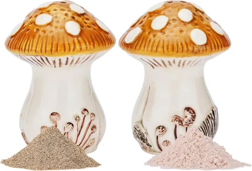 Fungi Fun Juego de Saleros y Pimenteros de Cerámica con Forma de Hongo – Saleros y Pimenteros Lindos y Decorativos para Decoración de Cocina de