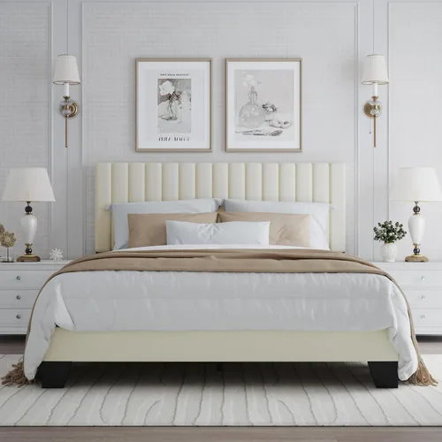 Miniatura 11 de Marco de Cama Tamaño Twin con Cabecera Capitonada Ajustable – Cama de Plataforma Tapizada en Terciopelo, Marco Resistente y Listones, No Necesita