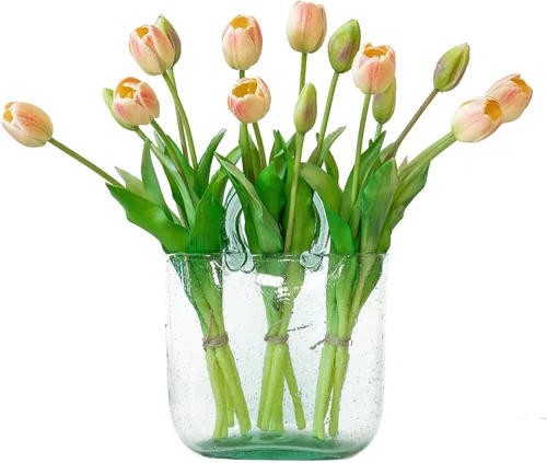 Miniatura 18 de DUYONE 15 flores de tulipanes artificiales, suave al tacto, realista, ramo de tulipanes de látex para el hogar, oficina, boda, fiesta, decoración