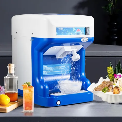 Miniatura 8 de VEVOR Trituradora de hielo comercial, máquina eléctrica de cono de nieve de 286 libras por hora con caja de cubitos de hielo de 2 L, máquina de Azul
