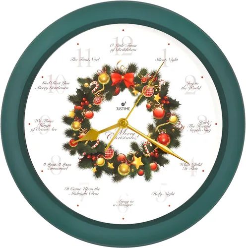 Miniatura 7 de JUSTIME Reloj de pared de 14 pulgadas dorado con melodía de corona de Navidad y 12 villancicos
