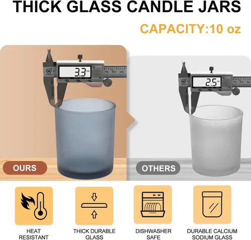 Miniatura 3 de SHOWIN Tarros de vela gruesos de 10 onzas para hacer velas, 15 unidades, frascos vacíos con tapas de madera para hacer velas, contenedor de muestra