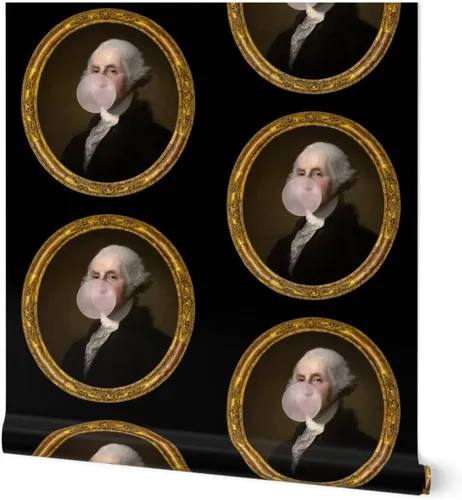 Spoonflower Papel tapiz para despegar y pegar - George Washington Bubble Gum Historia de la Biblioteca Histórica Divertida Histórica Papel pintado