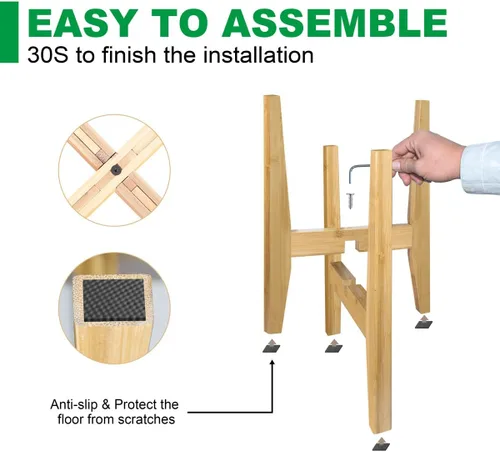 Miniatura 7 de OERGKE Soporte ajustable para plantas de interior, soportes de bambú modernos de mediados de siglo, soporte de flores de esquina para sala de estar