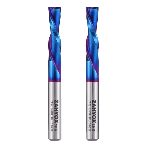 Miniatura 17 de ZahyoX Broca de enrutador de compresión de 1/4", broca CNC en espiral de corte hacia arriba y hacia abajo, fresa de carburo sólido con recubrimiento