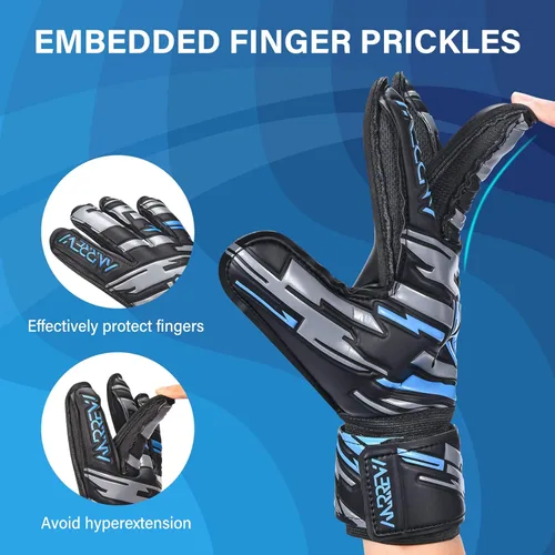 Miniatura 3 de Guantes de portero de fútbol con protección de dedos y doble protección para la muñeca. Los guantes de portero proporcionan un control y agarre Azul
