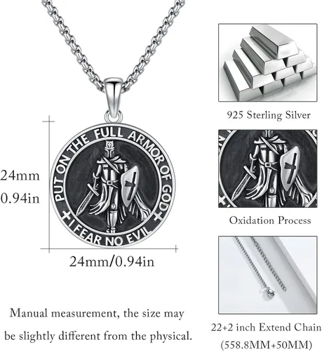 Miniatura 623 de Collar con colgante de plata de ley 925 con medalla de San Patrón, joyería religiosa para hombres y mujeres, con cadena de acero inoxidable 316L