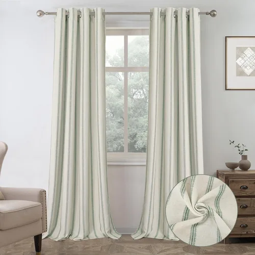 Miniatura 79 de DriftAway - Cortinas de Lino Mezcla de Granja 100% Opacas de 84 Pulgadas de Largo para Dormitorio, Cortinas Verticales Rayadas Impresas de Lino