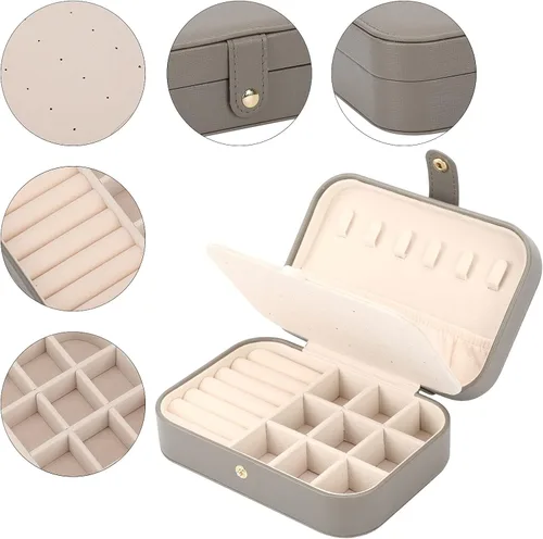 Miniatura 3 de FEISCON Organizador de joyas, pequeño joyero, mini joyero, estuche de viaje, almacenamiento y organizador portátil de joyería, caja
