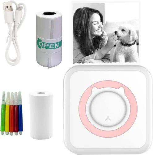 Miniatura 7 de Mini impresora, impresora portátil Bluetooth sin tinta con papel adhesivo y bolígrafo de color, fabricante de calcomanías térmicas para bricolaje