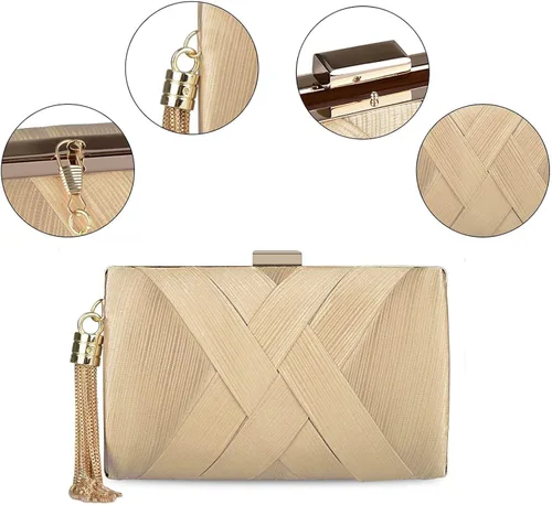 Miniatura 4 de KISSCHIC Elegante bolso de mano con borla para mujer, para novia, boda, graduación, fiesta de noche