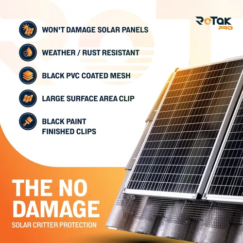 Miniatura 3 de Rotak Critter Guard PRO - Kit de rollo de prevención de pájaros para panel solar de 6 pulgadas x 100 pies con 60 clips de cierre - Malla de alambre