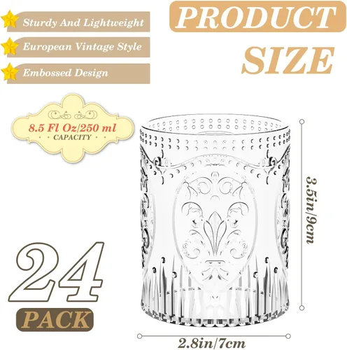 Miniatura 2 de Qinyoung 24 Vasos de Plástico Vintage para Beber de 8.5oz Copas de Vino Retro en Relieve Sin Pie Irrompibles Reutilizables para Baby Shower Negro