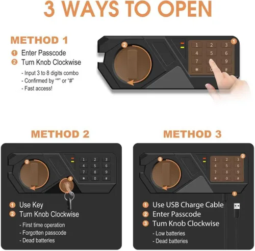 Miniatura 6 de Caja fuerte pequeña de 1.2 pies cúbicos ignífuga e impermeable para uso doméstico, caja de seguridad digital para el hogar con teclado programable