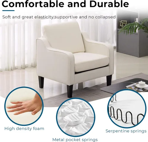 Miniatura 3 de VINGLI Juego de 2 Sillas de Acento Modernas, Sillas Beige para Sala de Estar, Sillón Cómodo para Dormitorio, Silla de Sofá Tapizada, Silla