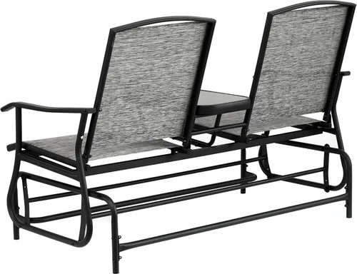 Miniatura 5 de Gardenised Dos personas al aire libre doble Swing Glider conjunto con mesa central de vidrio templado, sofá biplaza césped balancín banco