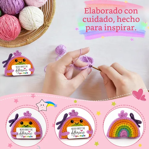 Miniatura 4 de Regalo de agradecimiento – Muñeca arcoíris de ganchillo con tarjeta "Make the Difference" – Decoración de agradecimiento para profesores, compañeros