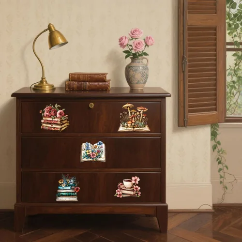 Miniatura 4 de GLOBLELAND 3 hojas de transferencia de flores vintage para muebles, 6 x 12 pulgadas, libro y hongos frotados en transferencia, autoadhesivos, arte