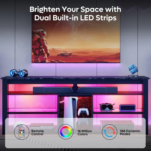 Miniatura 4 de Bestier Soporte de TV para TV de 70 pulgadas, centro de entretenimiento alto con 2 luces LED, consola de TV para juegos con almacenamiento para PS5