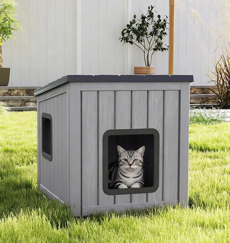 Miniatura 11 de Casa para gatos al aire libre, resistente a la intemperie, con garra, para gatos interiores y exteriores, resistente a la intemperie, material Café