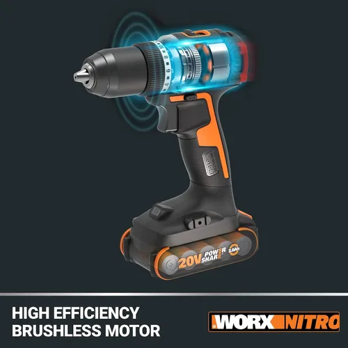 Miniatura 4 de Worx Nitro - Taladro percutor inalámbrico de 20V de 1/2" con motor sin escobillas, compacto y ligero de solo 6" y 3 libras, compatible con Power