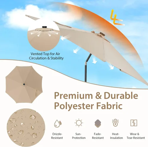 Miniatura 4 de Giantex Sombrilla de patio de 10 pies con 112 luces solares de lluvia de meteoritos, sombrilla de mercado para mesa al aire libre con 8 varillas