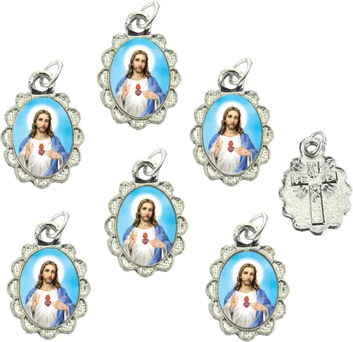 Miniatura 17 de Catholica Shop Colgante de medalla pequeña en tono plateado para ropa religiosa católica - Jesús, María y Santos, paquete de 6