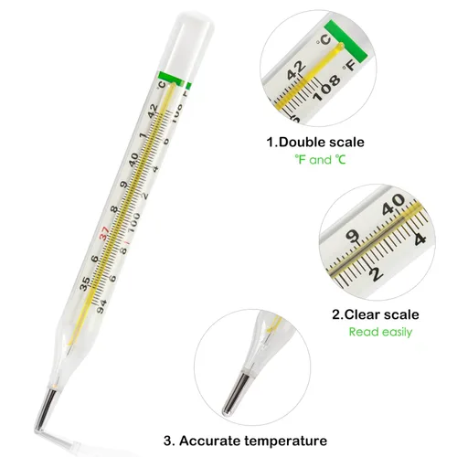 Miniatura 3 de Termómetro sin mercurio ℃ y ℉ para axila, 2 piezas, prueba clínica de temperatura de vidrio para fiebre, termómetro clásico no digital para adultos