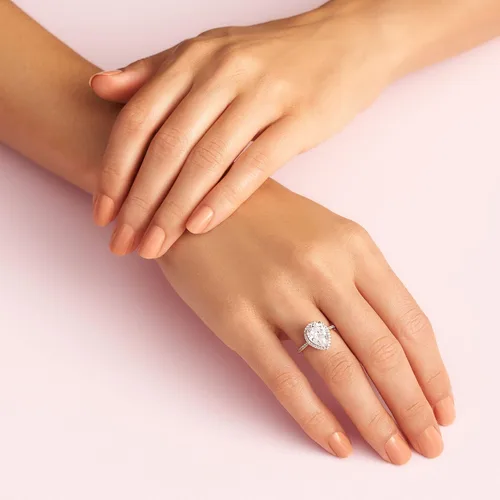 Miniatura 6 de PANDORA Joyería - Anillo de circonita cúbica con halo de lágrima brillante, regalo para ella rosa, Metal, Zirconia cúbica