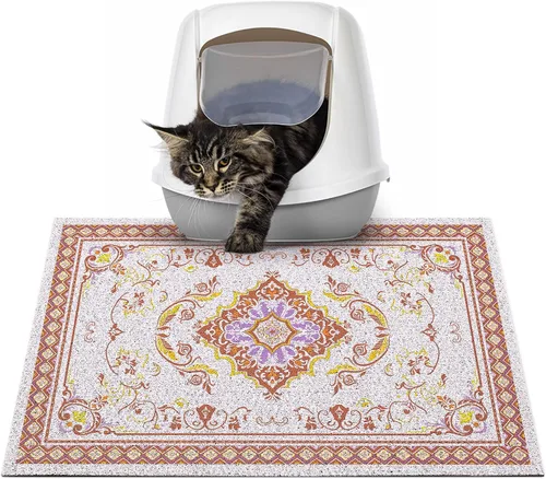 Miniatura 54 de Glittme Alfombrilla de Arena para Gatos con Base Antideslizante, Alfombrilla de Caja de Arena Impermeable que Atrapa la Arena, Fácil de Limpiar